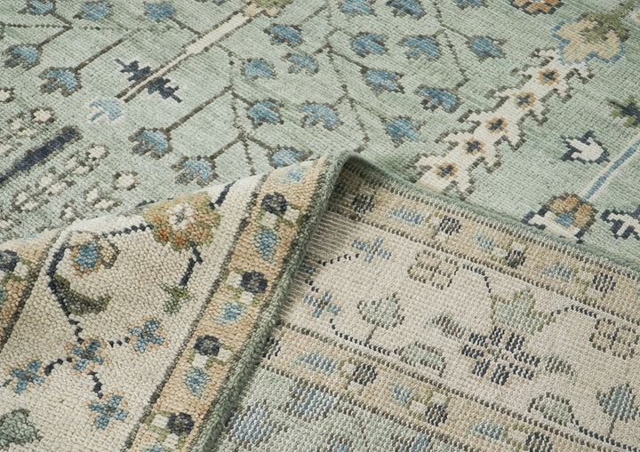 10x14 Celadon, Beige, Tan Color Hand Knotted Oushak Wool Transitional Oriental Rug