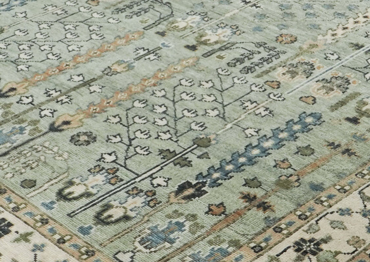 10x14 Celadon, Beige, Tan Color Hand Knotted Oushak Wool Transitional Oriental Rug