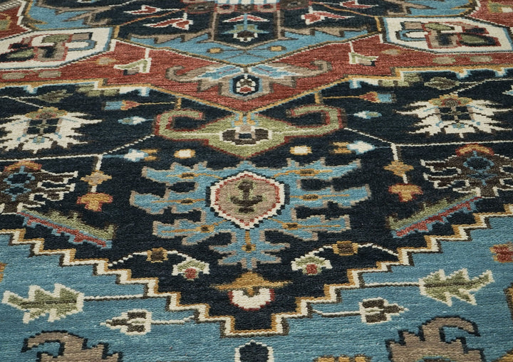 10x14 Blue, Burnt Orange, Aqua Color Hand Knotted Oushak Wool  Oriental Rug