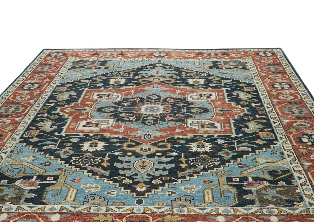 10x14 Blue, Burnt Orange, Aqua Color Hand Knotted Oushak Wool  Oriental Rug