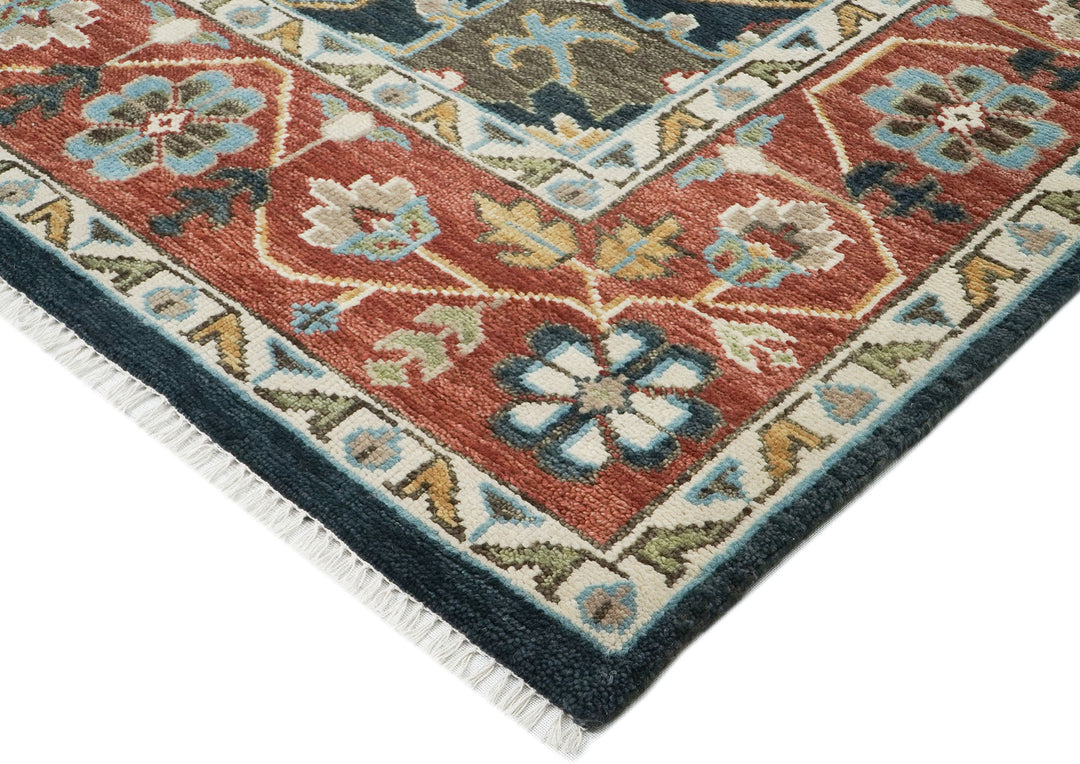 10x14 Blue, Burnt Orange, Aqua Color Hand Knotted Oushak Wool  Oriental Rug