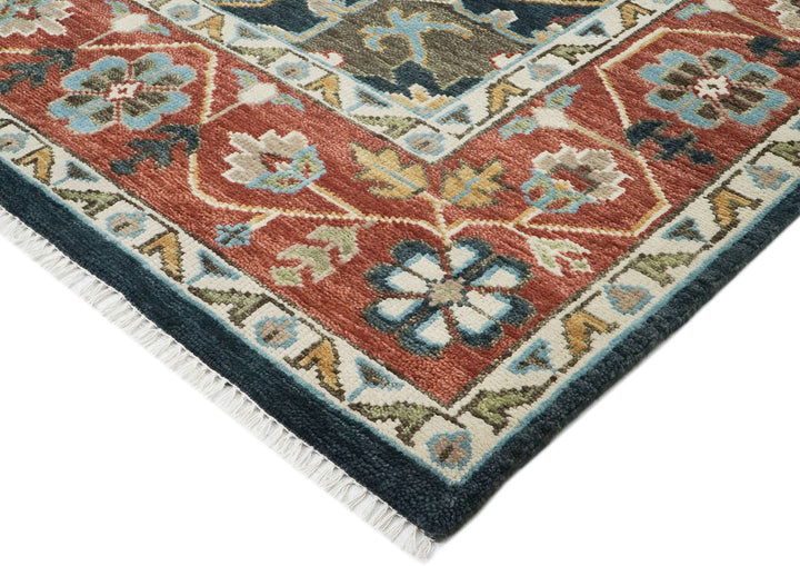 10x14 Blue, Burnt Orange, Aqua Color Hand Knotted Oushak Wool  Oriental Rug