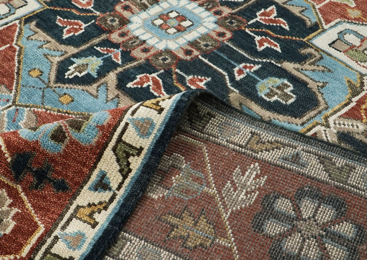 10x14 Blue, Burnt Orange, Aqua Color Hand Knotted Oushak Wool  Oriental Rug