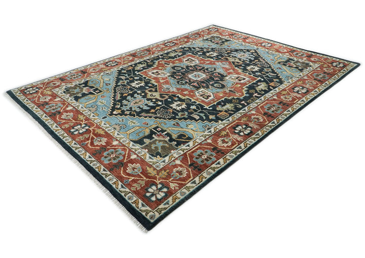 10x14 Blue, Burnt Orange, Aqua Color Hand Knotted Oushak Wool  Oriental Rug