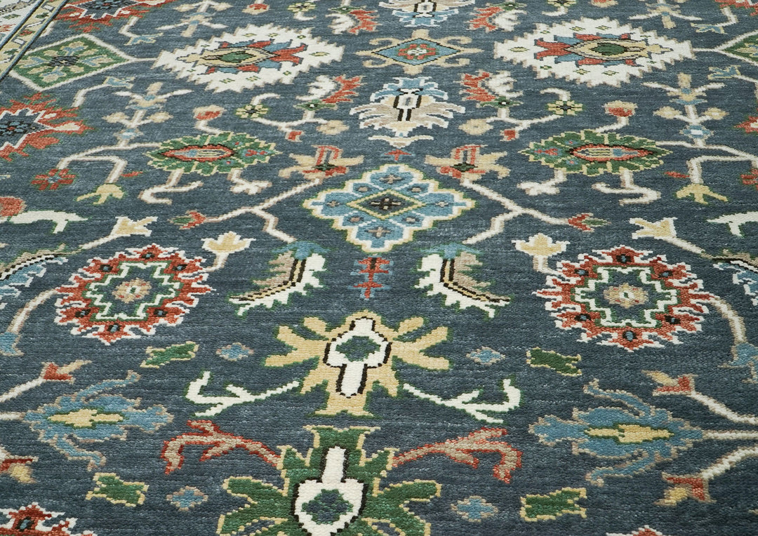 10x14 Blue, Slate, Ivory Color Hand Knotted Oushak Wool Arts and Crafts Oriental Rug