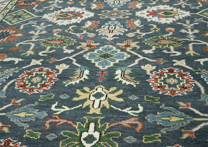 10x14 Blue, Slate, Ivory Color Hand Knotted Oushak Wool Arts and Crafts Oriental Rug