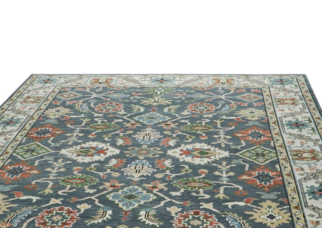 10x14 Blue, Slate, Ivory Color Hand Knotted Oushak Wool Arts and Crafts Oriental Rug