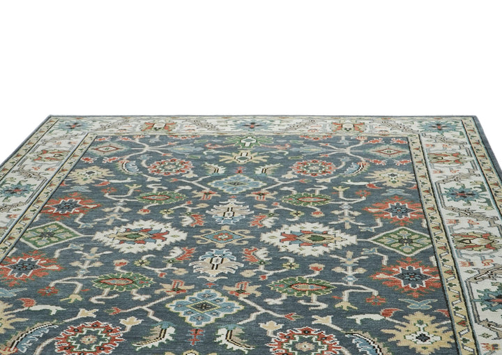 10x14 Blue, Slate, Ivory Color Hand Knotted Oushak Wool Arts and Crafts Oriental Rug