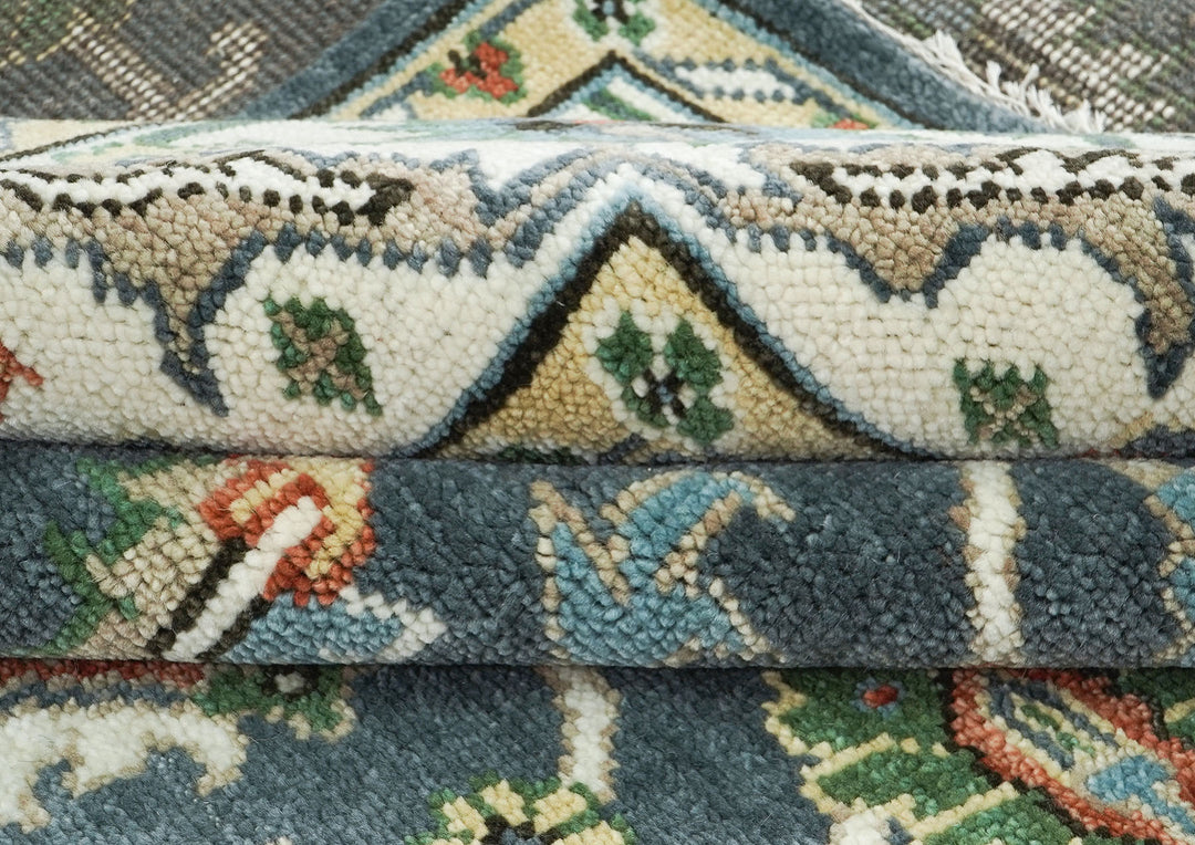 10x14 Blue, Slate, Ivory Color Hand Knotted Oushak Wool Arts and Crafts Oriental Rug