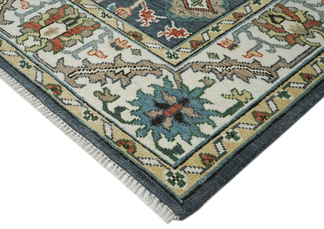 10x14 Blue, Slate, Ivory Color Hand Knotted Oushak Wool Arts and Crafts Oriental Rug