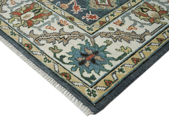 10x14 Blue, Slate, Ivory Color Hand Knotted Oushak Wool Arts and Crafts Oriental Rug