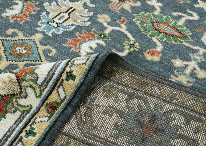 10x14 Blue, Slate, Ivory Color Hand Knotted Oushak Wool Arts and Crafts Oriental Rug