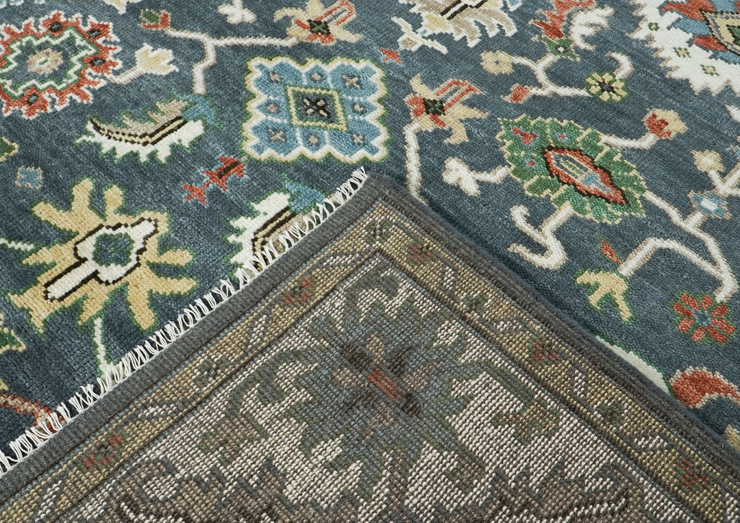 10x14 Blue, Slate, Ivory Color Hand Knotted Oushak Wool Arts and Crafts Oriental Rug