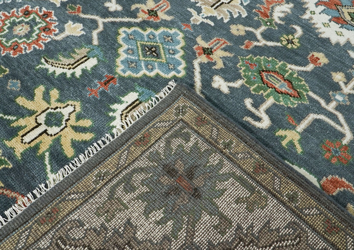 10x14 Blue, Slate, Ivory Color Hand Knotted Oushak Wool Arts and Crafts Oriental Rug
