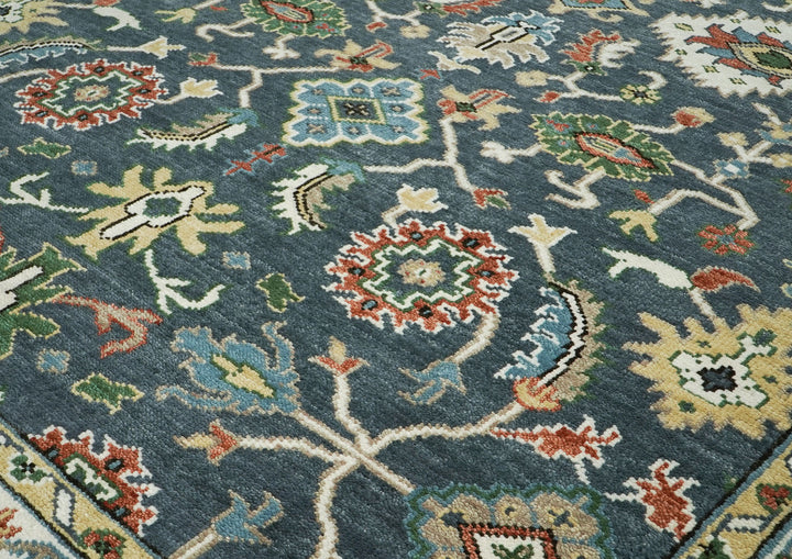 10x14 Blue, Slate, Ivory Color Hand Knotted Oushak Wool Arts and Crafts Oriental Rug