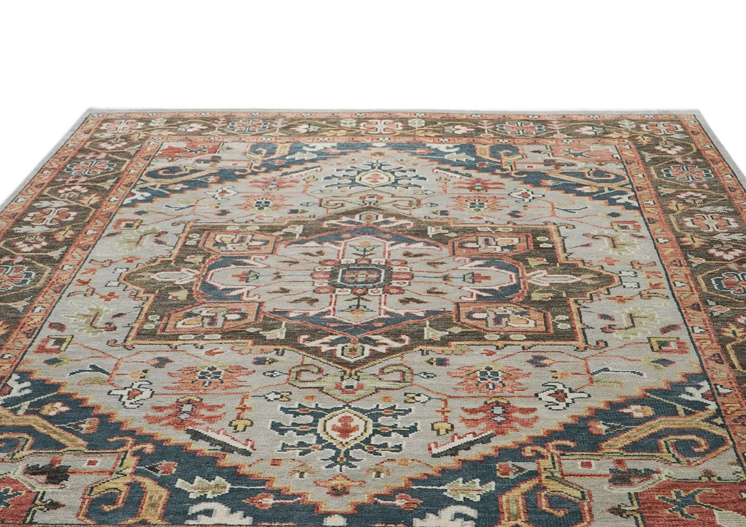 10x14 Gray, Green, Rust Color Hand Knotted Oushak Wool  Oriental Rug