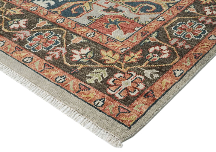 10x14 Gray, Green, Rust Color Hand Knotted Oushak Wool  Oriental Rug