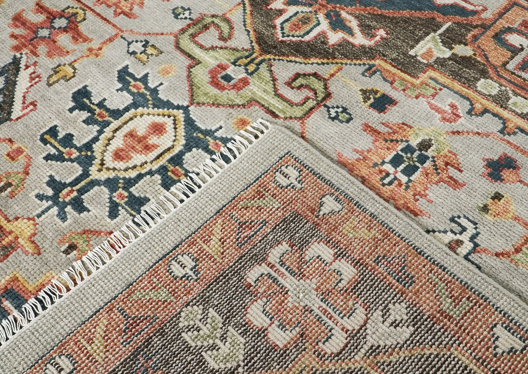 10x14 Gray, Green, Rust Color Hand Knotted Oushak Wool  Oriental Rug