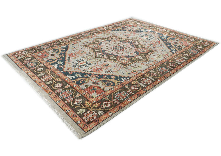 10x14 Gray, Green, Rust Color Hand Knotted Oushak Wool  Oriental Rug