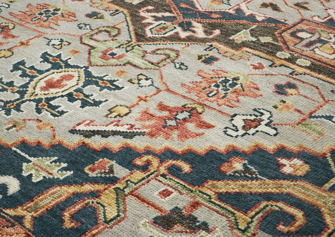 10x14 Gray, Green, Rust Color Hand Knotted Oushak Wool  Oriental Rug