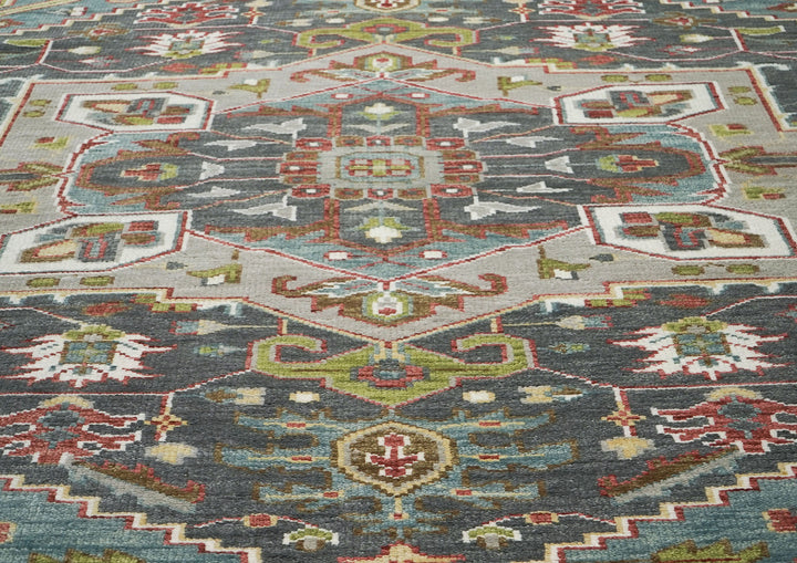 10x14 Slate, Ivory, Lime Color Hand Knotted Oushak Wool  Oriental Rug