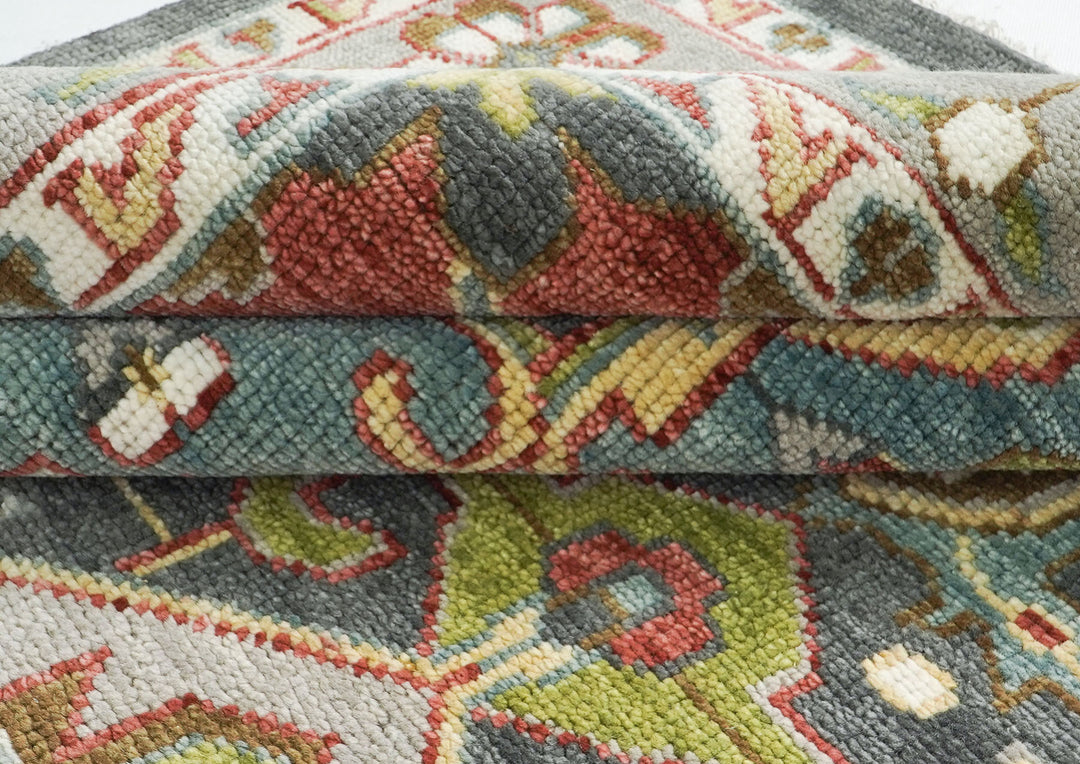 10x14 Slate, Ivory, Lime Color Hand Knotted Oushak Wool  Oriental Rug