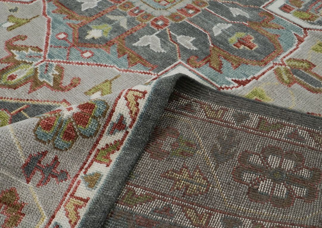 10x14 Slate, Ivory, Lime Color Hand Knotted Oushak Wool  Oriental Rug