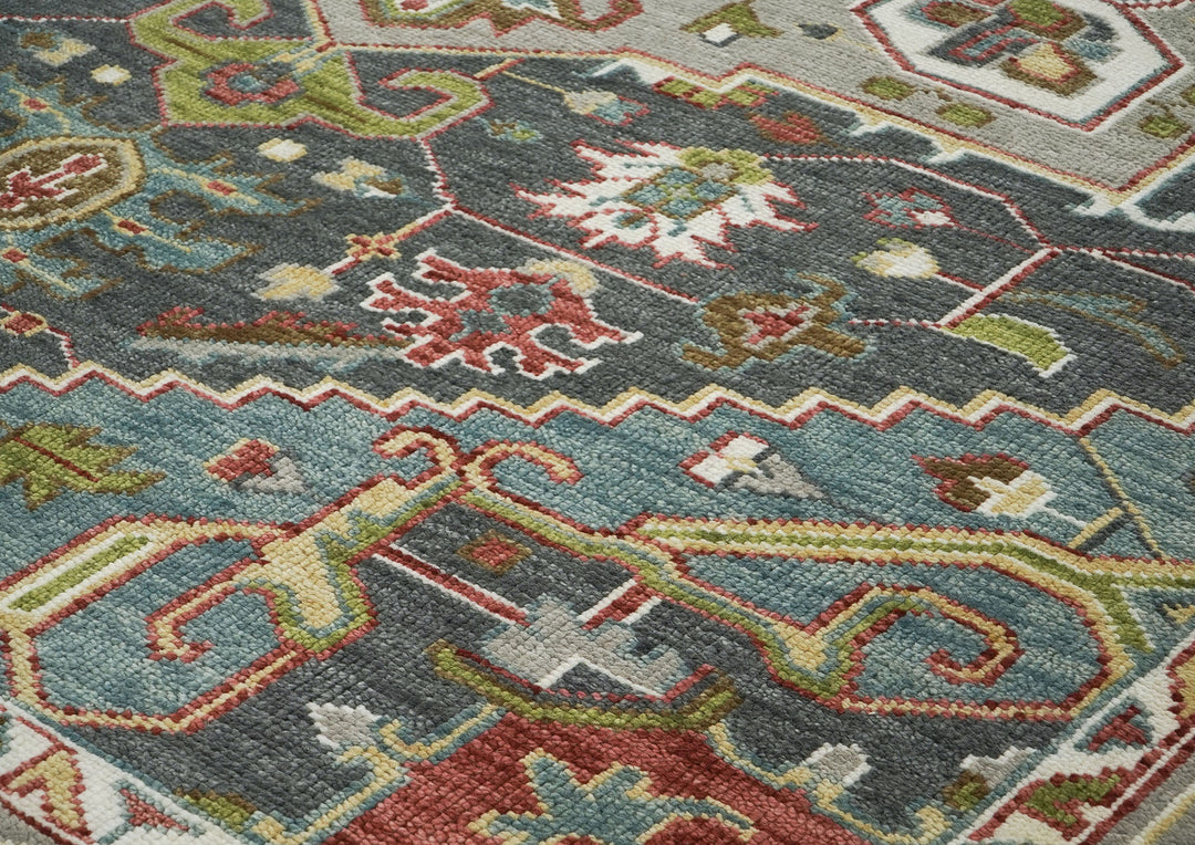 10x14 Slate, Ivory, Lime Color Hand Knotted Oushak Wool  Oriental Rug