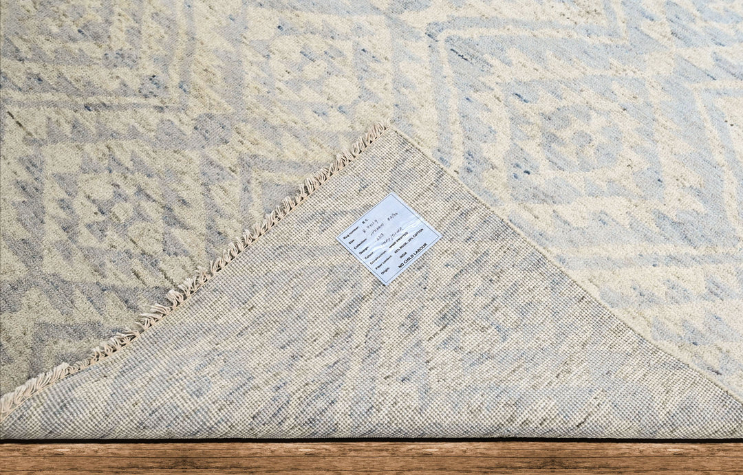 Multi Size Gray Blue Color Hand Knotted Oushak Wool  Oriental Rug