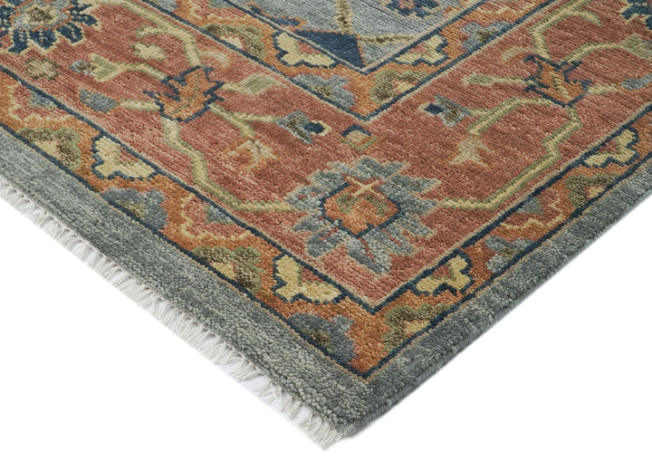 10x14 Blue, Rose, Lime Color Hand Knotted Oushak Wool Arts and Crafts Oriental Rug