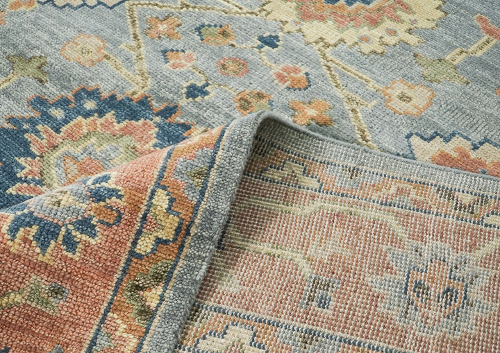 10x14 Blue, Rose, Lime Color Hand Knotted Oushak Wool Arts and Crafts Oriental Rug