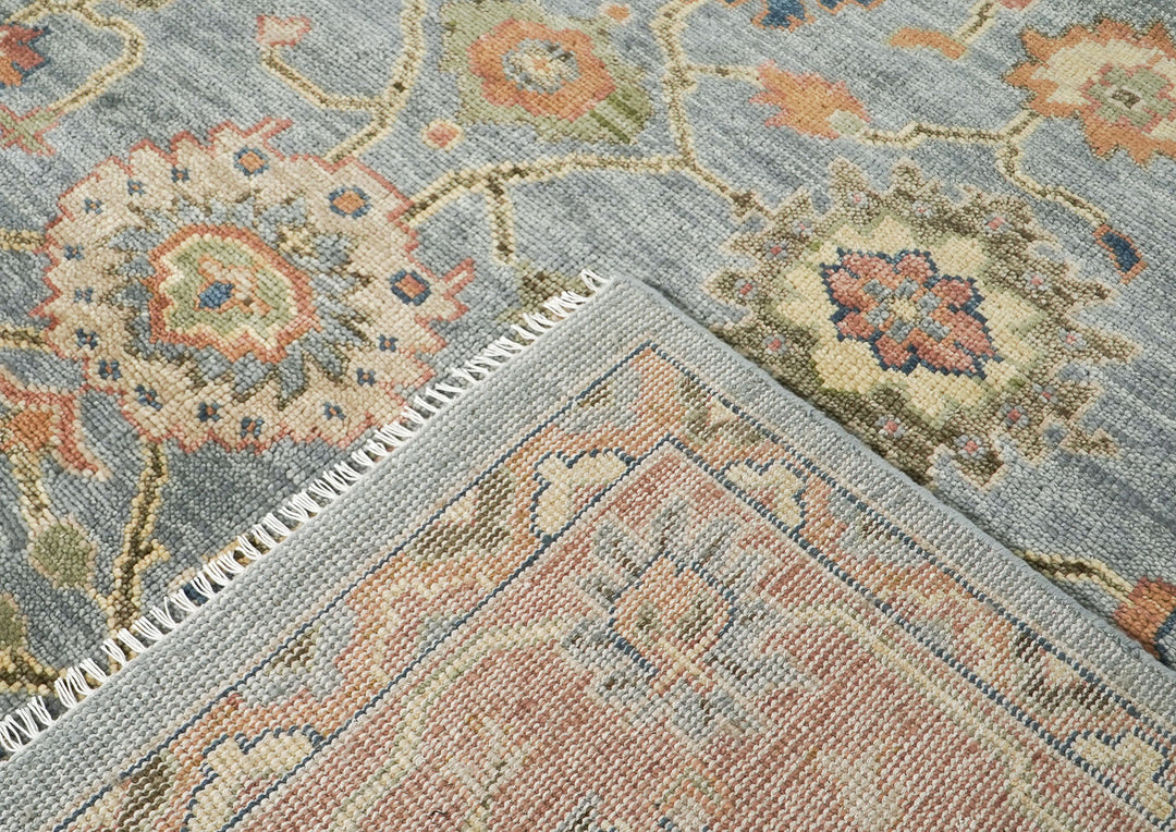 10x14 Blue, Rose, Lime Color Hand Knotted Oushak Wool Arts and Crafts Oriental Rug