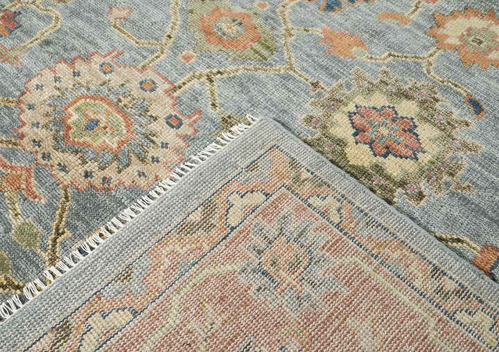 10x14 Blue, Rose, Lime Color Hand Knotted Oushak Wool Arts and Crafts Oriental Rug