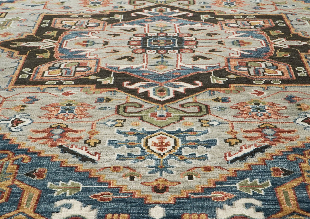 10x14 Gray, Dark Green, Blue Color Hand Knotted Oushak Wool  Oriental Rug