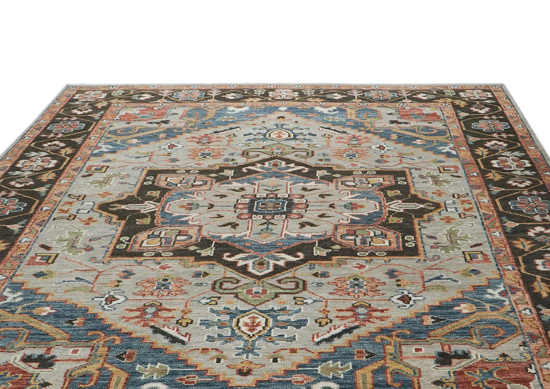 10x14 Gray, Dark Green, Blue Color Hand Knotted Oushak Wool  Oriental Rug