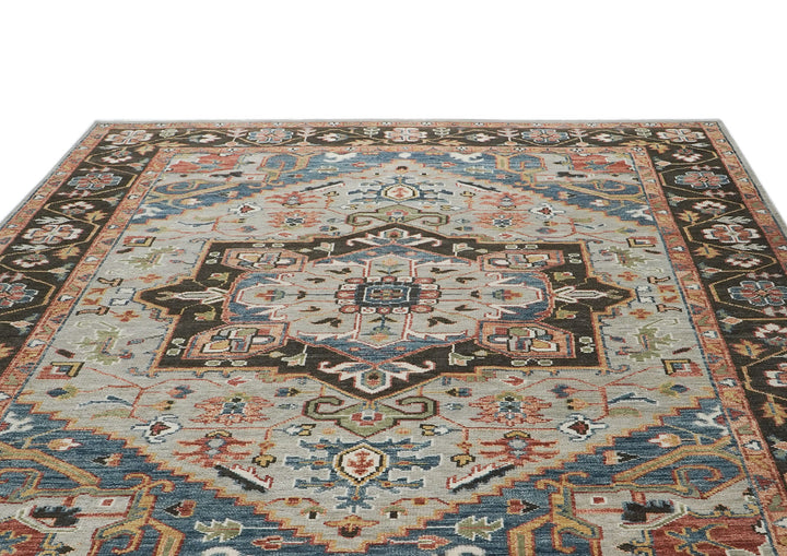 10x14 Gray, Dark Green, Blue Color Hand Knotted Oushak Wool  Oriental Rug