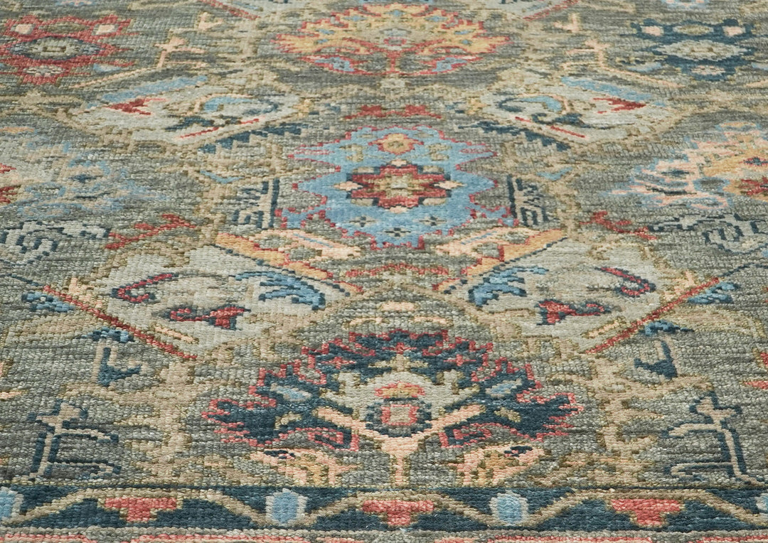 10x14 Gray, Moss, Rose Color Hand Knotted Oushak Wool Arts and Crafts Oriental Rug