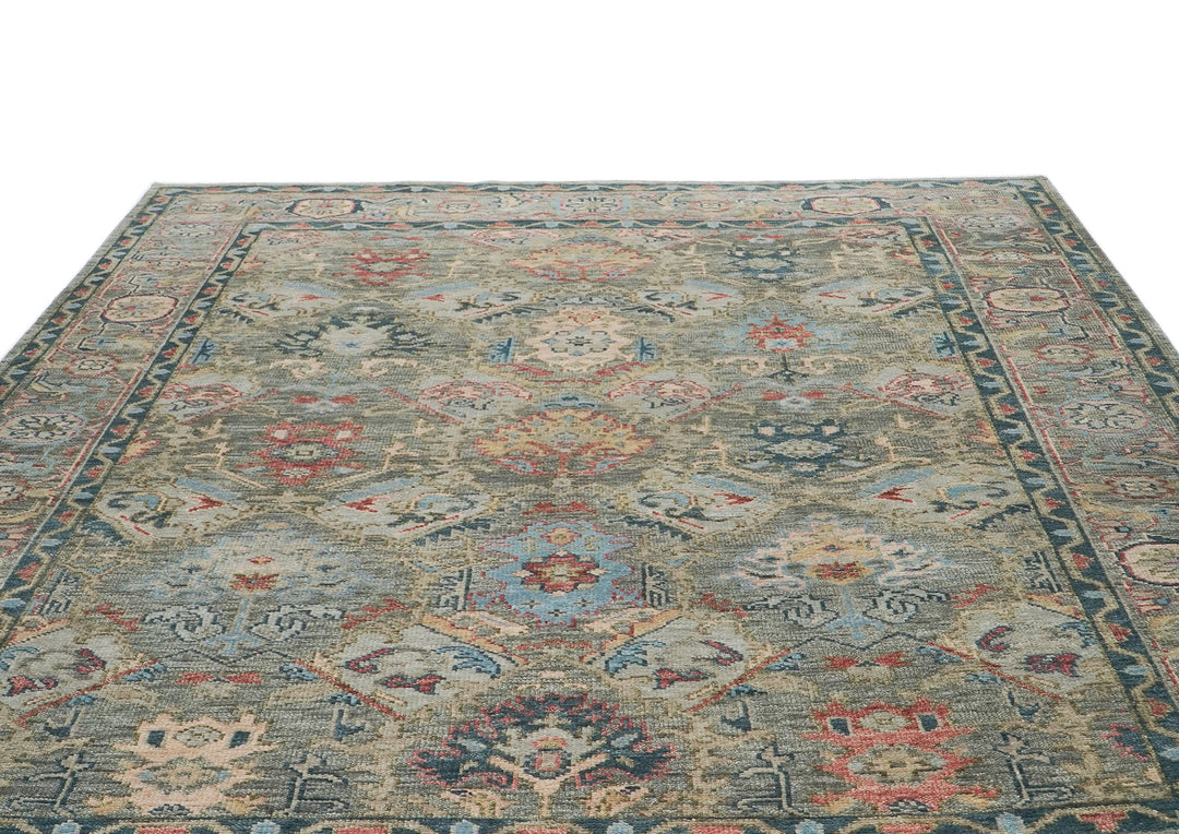 10x14 Gray, Moss, Rose Color Hand Knotted Oushak Wool Arts and Crafts Oriental Rug