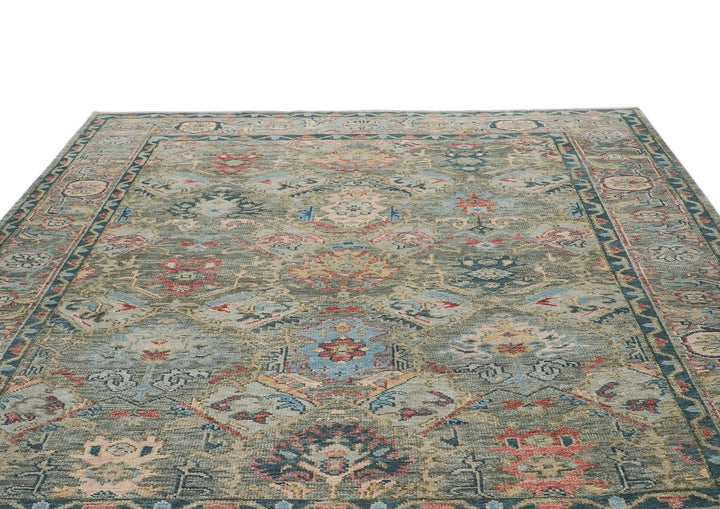 10x14 Gray, Moss, Rose Color Hand Knotted Oushak Wool Arts and Crafts Oriental Rug