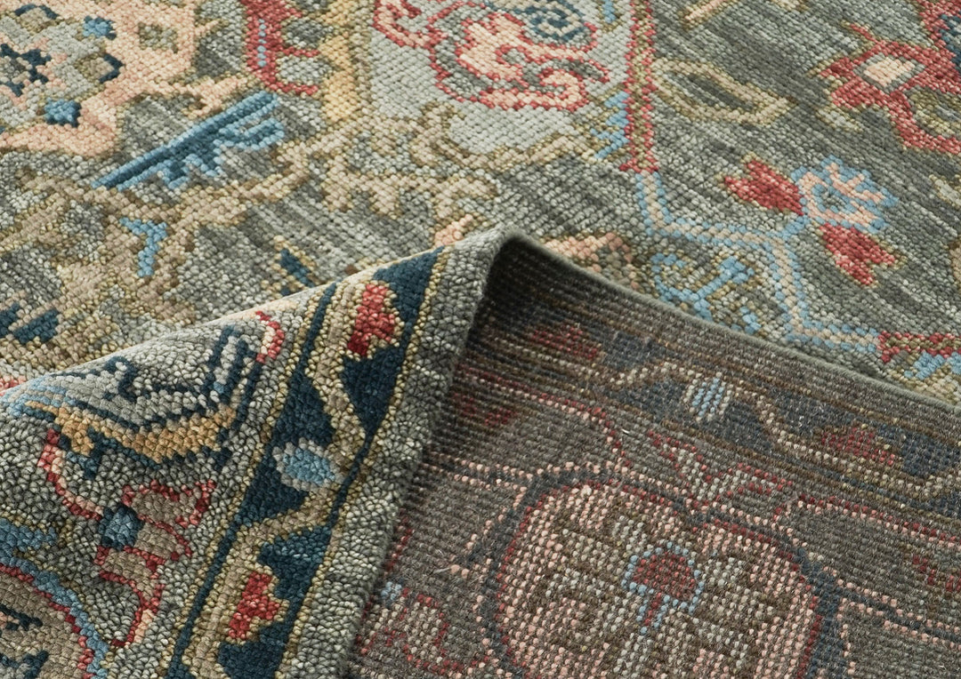 10x14 Gray, Moss, Rose Color Hand Knotted Oushak Wool Arts and Crafts Oriental Rug