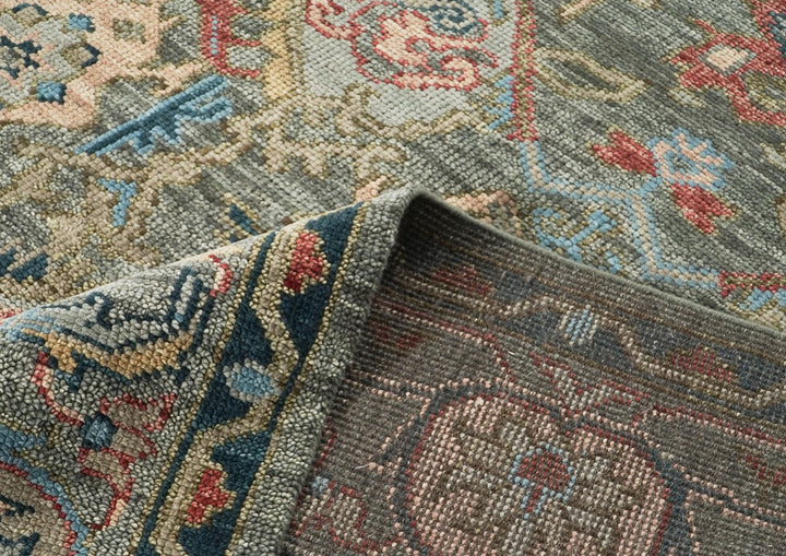 10x14 Gray, Moss, Rose Color Hand Knotted Oushak Wool Arts and Crafts Oriental Rug