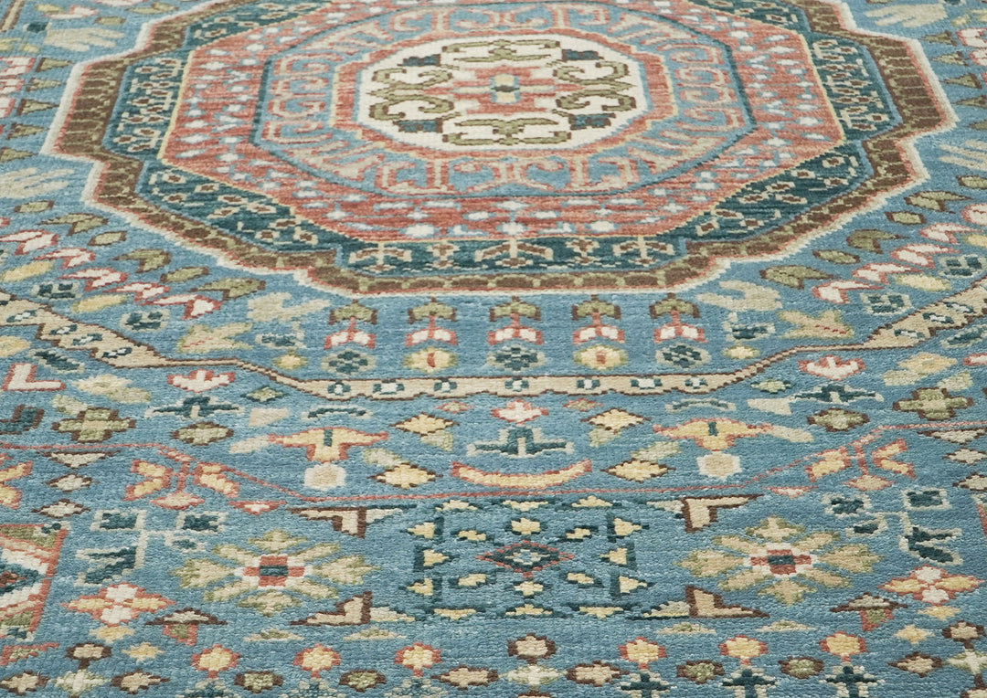 10x14 Blue, Rust, Green Color Hand Knotted Oushak Wool Traditional Oriental Rug