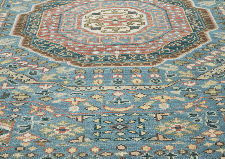 10x14 Blue, Rust, Green Color Hand Knotted Oushak Wool Traditional Oriental Rug