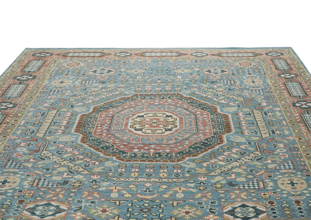 10x14 Blue, Rust, Green Color Hand Knotted Oushak Wool Traditional Oriental Rug