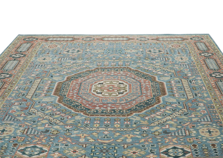 10x14 Blue, Rust, Green Color Hand Knotted Oushak Wool Traditional Oriental Rug