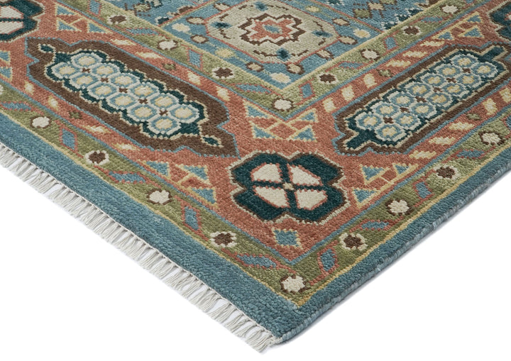 10x14 Blue, Rust, Green Color Hand Knotted Oushak Wool Traditional Oriental Rug