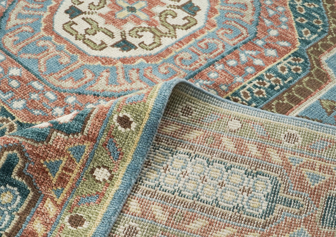 10x14 Blue, Rust, Green Color Hand Knotted Oushak Wool Traditional Oriental Rug