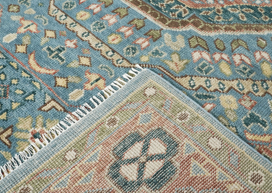 10x14 Blue, Rust, Green Color Hand Knotted Oushak Wool Traditional Oriental Rug