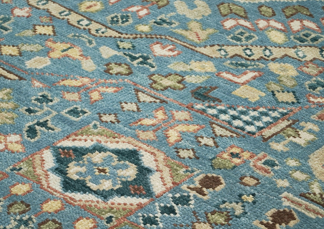 10x14 Blue, Rust, Green Color Hand Knotted Oushak Wool Traditional Oriental Rug