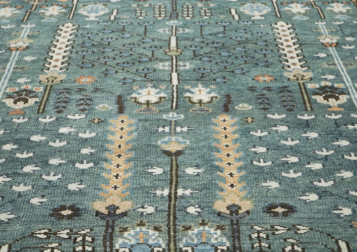 10x14 Celadon, Ivory, Brown Color Hand Knotted Oushak Wool Transitional Oriental Rug